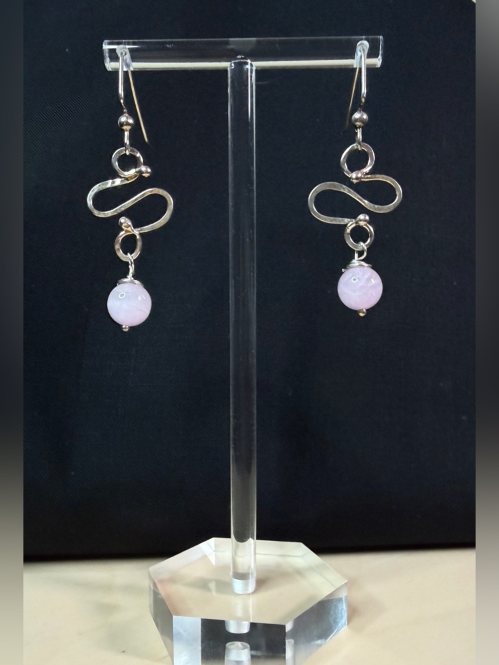 Sterling Silver Kunzite Artisan Hand Crafted Dangle Earrings - Picture 2 of 8